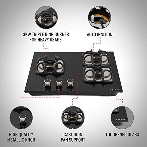 Image of Faber Glass, Mild Steel Hobtop Imperia 603 BRB Ci Bk 3 Brass Burner Auto Electric Ignition Glass and Mild Steel Top (Black)