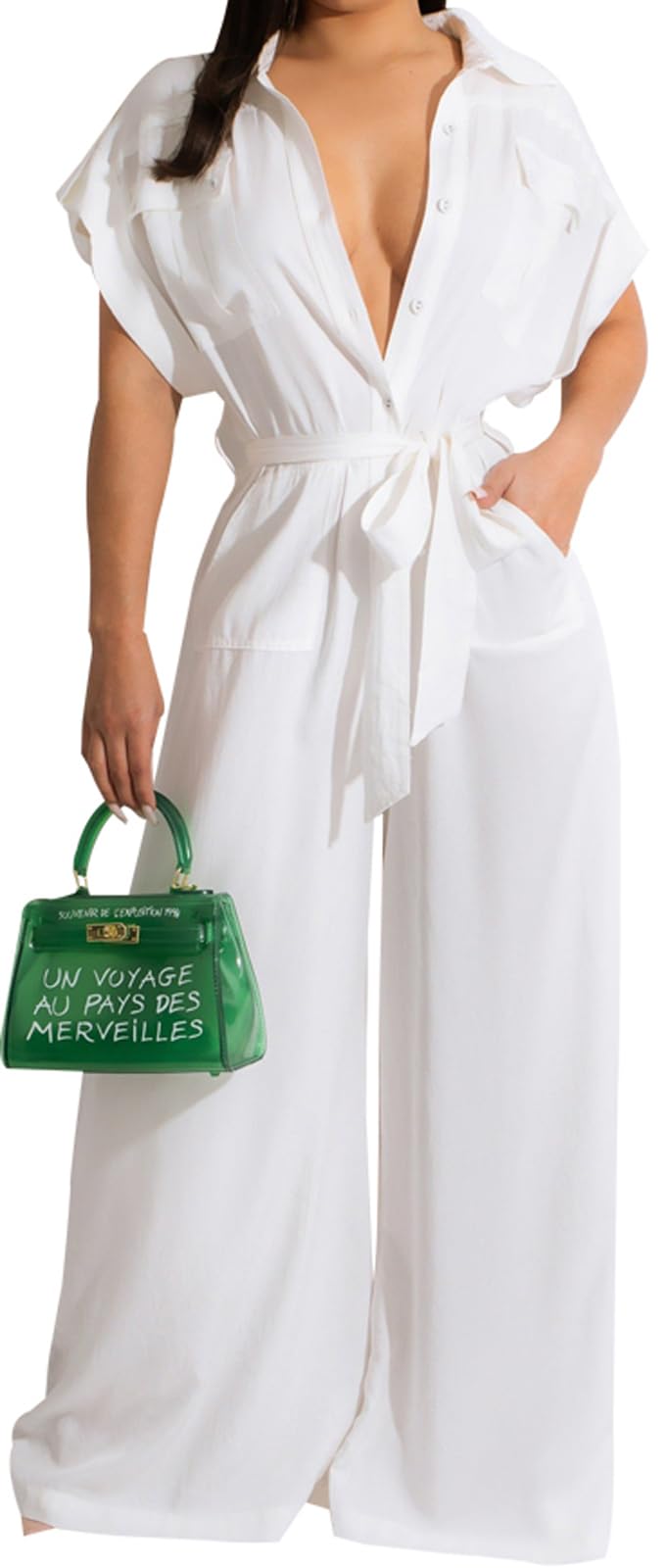 Women's Casual Long Sleeve Round Neck Jumpsuits Work Wide Leg Pants Club Party Loose Rompers