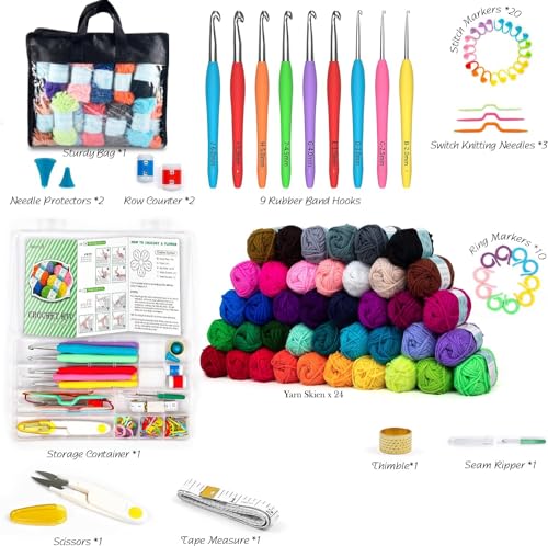 Image of Wolly Wonders 132 Piece Crochet with Yarn Set-1600 Yards Assorted Yarn 24 PCS Crochet Accessories Set Including Hooks, Knitting Needles & More Ideal Beginner, Adults Kit