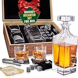 Whiskey Decanter Gift Set by Royal Reserve – Liquor Bourbon Decanter 24 oz 750 ml with Glasses, Chilling Stones, Coasters and Tong – Whiskey Gifts for Men, Husband, Dad, Boyfriend