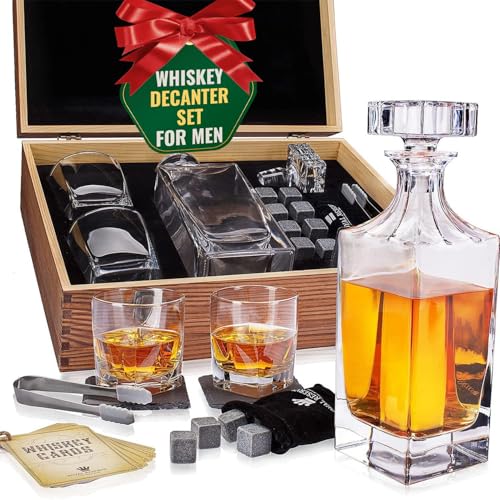 Whiskey Decanter Gift Set by Royal Reserve – Liquor Bourbon Decanter 24 oz 750 ml with Glasses,...