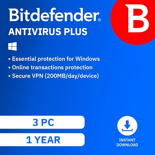 Bitdefender Antivirus Plus - 3 Devices | 1 year Subscription | PC Activation Code by email