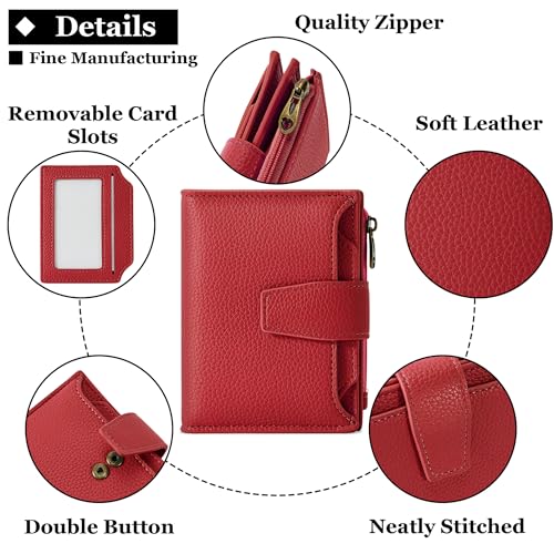 Image of Airkit Small Wallet Women RFID Blocking Leather Bifold Compact Card Holder Wallet for Women with Zipper Coin Pocket 4 ID Window