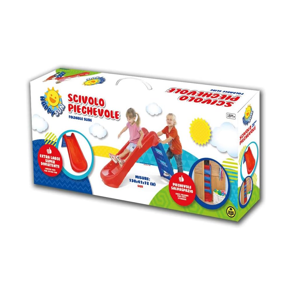 Sport1 scivolo per bambini 3 gradini pieghevole salvaspazio. Scivolo da giardino per bambini 1-4 anni super resistente. Scivolo per bambini da casa in plastica 130x47x72cm. Rosso/Blu. Max 30kg