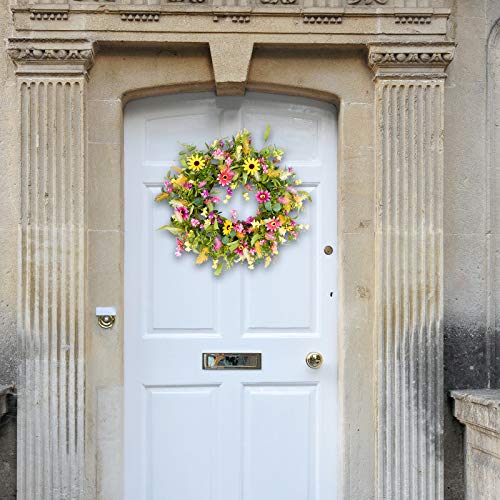 Artificial Spring And Summer Wreath,24” Floral Wreath Colorful Flower Wreath For Front Door Wall Window And Farmhouse Decor #TOP3