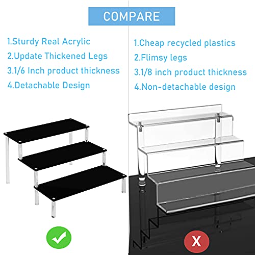 Image of AZEAM Acrylic Riser, Black Display Risers Stand Large Collection Organizer Shelf for Cupcake Food Desserts Holder Cosmetic Products Tabletop Use and More (12 X 8 X 6 Inch) (3 Packs Black)