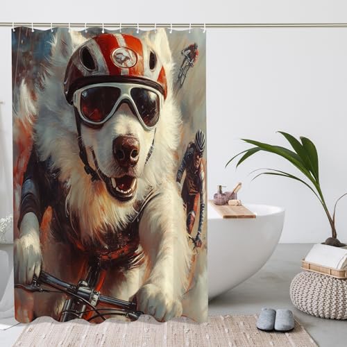 Rideau de douche Samoyède 183x183 cm en polyester imperméable avec crochets - 3