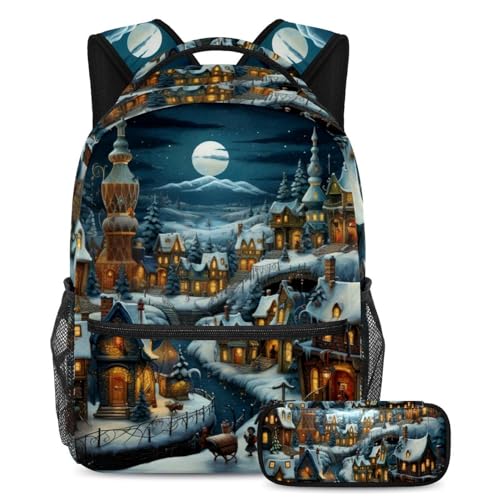 Cartable et sac à dos multicolore avec trousse cadeau de Noël enfant