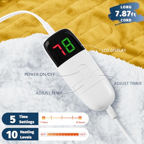 BOMOVA Heated Electric Throw Blanket - 50" x 60" Heating Blanket with 10 Heating Levels & 8 Hours Auto Off, Warm Flannel Blanket with Over-Heat Protection, for Women, ETL & FCC Certified