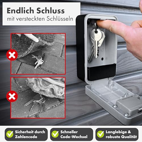 DUROLOCK Schlüsseltresor mit Zahlencode aussen (Wandmontage) - XXL Schlüsselbox mit Code für draußen - Schlüsselsafe mit Code - Schlüsselkasten mit Zahlencode für AirBnB, Büro & Familie
