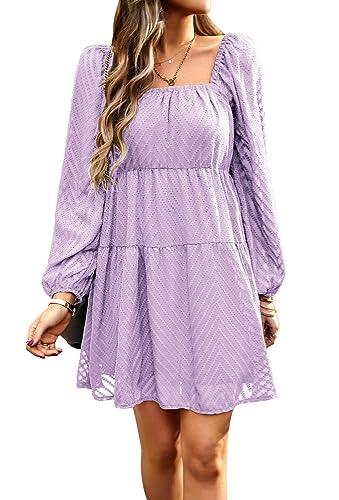Image of BestWendding Women Long Sleeve Mini Dress Square Neck 2026 Fall Dress