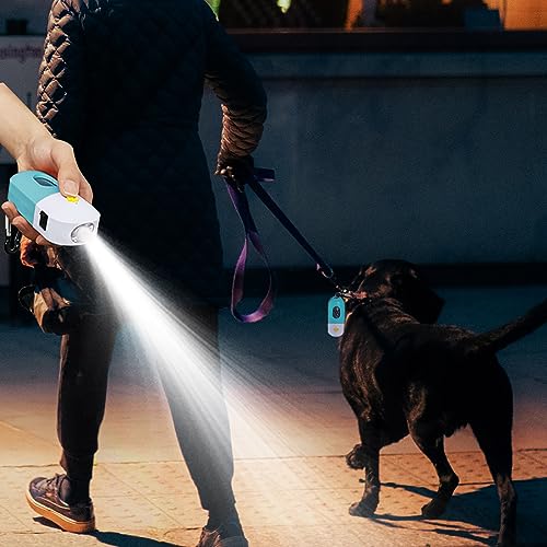Image of Dog Poop Bag Holder with Rechargable LED Flashight 1 Roll of Grey Dog Waste Bags and Leash Clip with Keychain Hands-free Dog Walking Accessories USB Cable(Blue)