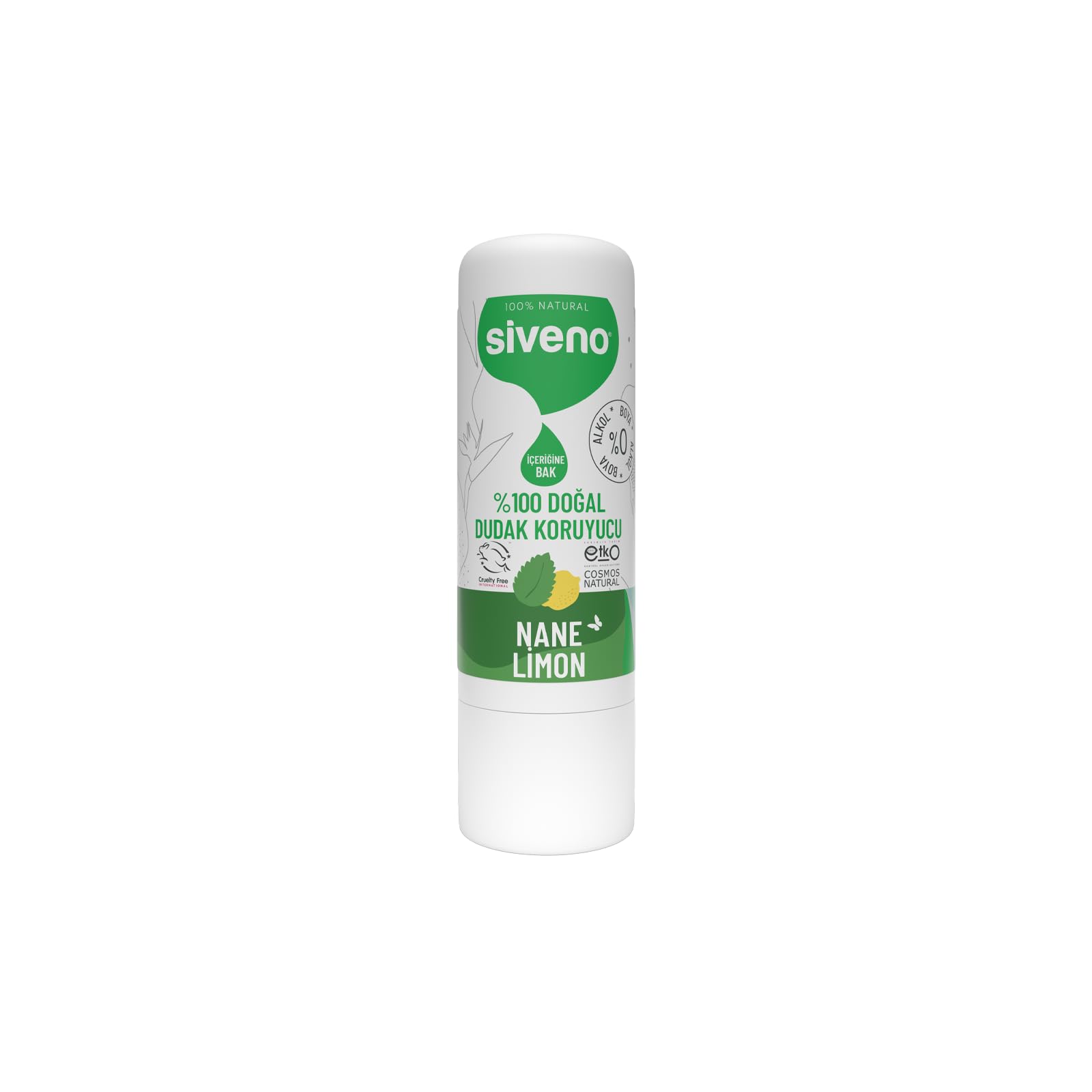 Siveno%100 Doğal Dudak Koruyucu Nane & Limon Bitkisel Lipbalm Krem Nemlendirici Parlatıcı Onarıcı 6 G