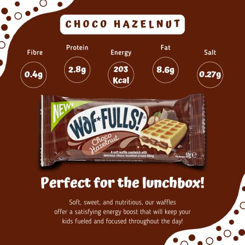 WafFULLS! Choco Hazelnut Waffles (12x 50g) - Soft Waffle Sandwich Breakfast Snacks Ready to Eat Snack for Kids Adults Hazelnut Chocolate Bars Individually Wrapped Waffles Snacks Bulk Christmas Gifts