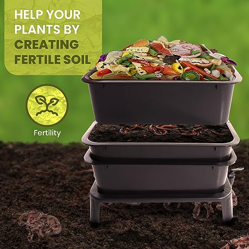 Leoperis - 4 Tray Worm Compost Bin - For Recycling Food Waste - Odor Free For Indoor Or Outdoor Use - With Compost Turning Fork #TOP4