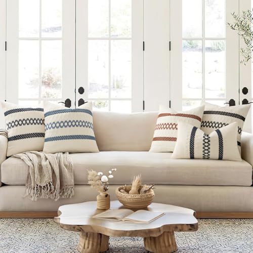 Image of MIULEE Set of 2 Black Boho Decorative Pillow Covers 20x20 Inch | Farmhouse Couch Throw Pillows Modern Spring Cotton Cushion Covers Macrame Woven Home Decor for Bed Sofa Chair
