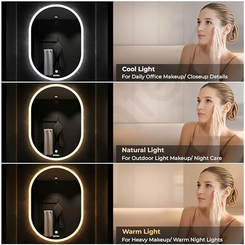 Image of Plantex LED Bathroom Mirror with 3 Tone /Designer Mirror for Living Room /Bedroom /Dressing Room - Capsule Shape (18 X 24 Inch)