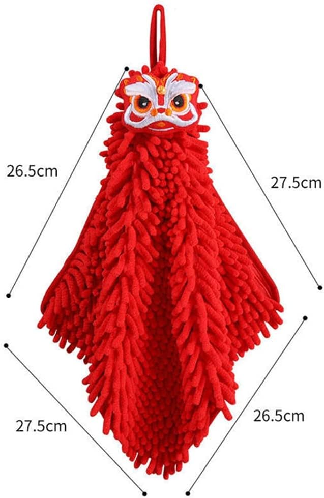 Red Chenille Soft Hand Towel Chinese Three-Dimensional Cartoon Handkerchief Household Embroidery