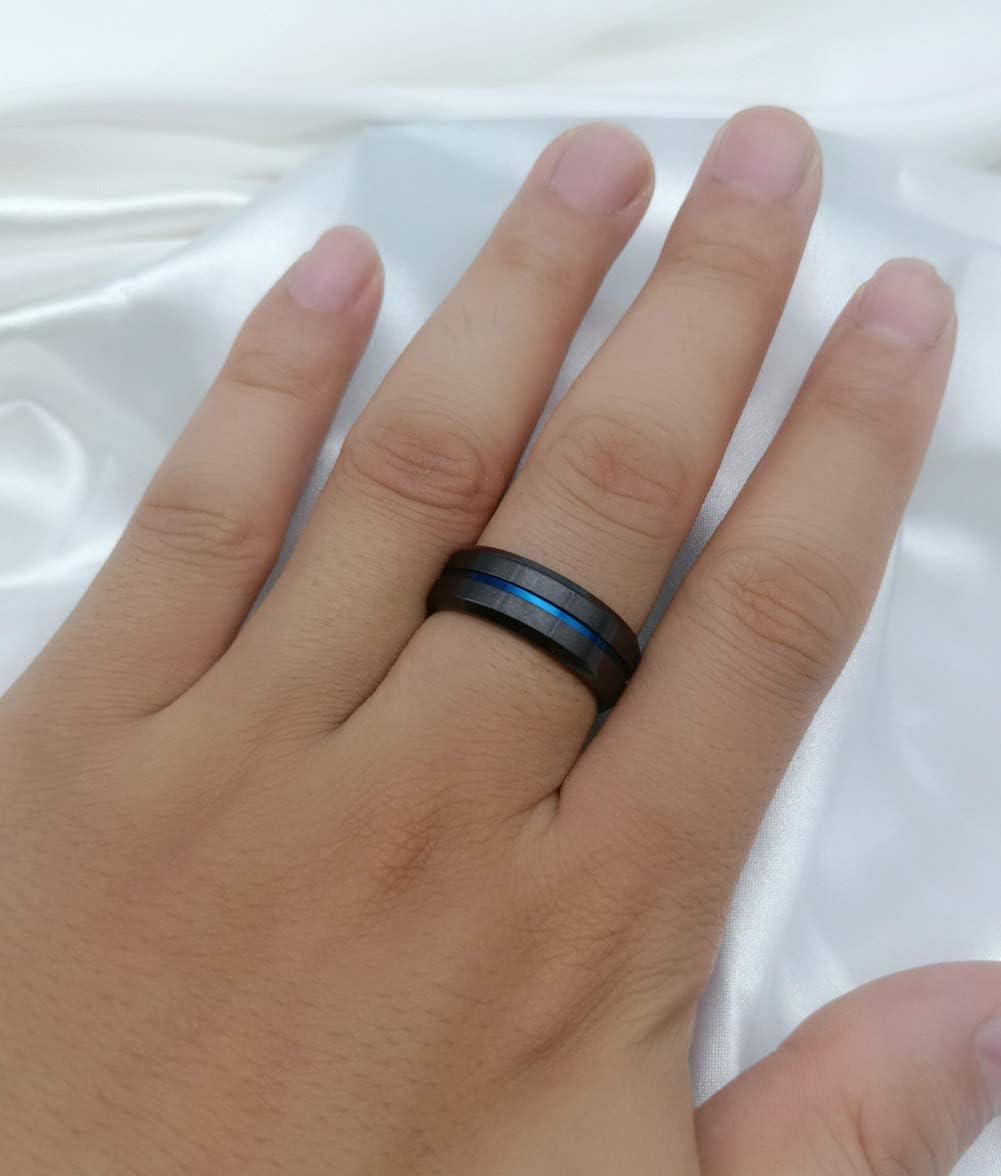 Two Rings Couple Rings White and Blue Plated Titanium Steel 8mm Mens Wedding Band Blue Cz Womens Wedding Ring