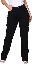 Calça Sarja Cargo Feminina Elastano Cintura Alta Casual