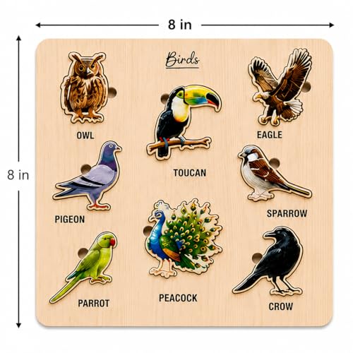Image of Wooden Name Puzzle for Toddlers 2+ Years | Montessori Letter Matching & Name Recognition Learning Toy | Alphabet Educational Puzzle for Preschool Boys & Girls (Birds)