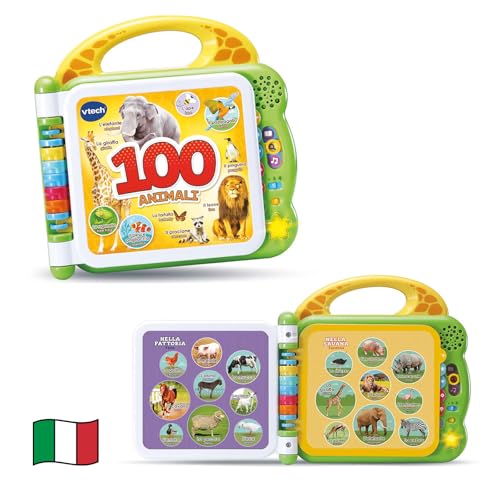 VTech Libro Illustrato Bilingue - 100 Animali per Bambini, Sensoriale in Italiano e Inglese, Neonato con 3 Modalità, Batterie Incluse, 2-5 Anni