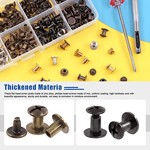 Glarks 150 Sets 8X6Mm Round Flat Head Chicago Screws 5 Color Leather Rivets Screw With Hole Punch And Screwdriver For Leather Crafting Clothing Shoes Belts Bags #TOP3