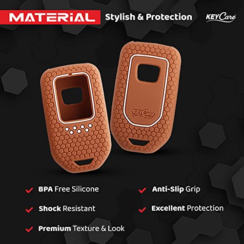 Image of Keycare Silicone Key Cover & Keychain Compatible for Honda City, Civic, Amaze, Elevate, WR-V, Accord, BR-V, CR-V, Mobilio, Jazz, Brio Smart Key (Brown +MAH Key Holder)