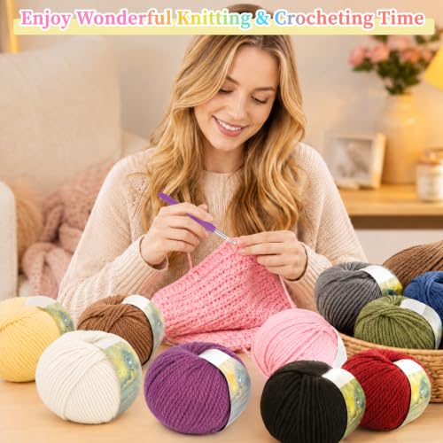 Image of Coopay 12 Skein Wool Yarn for Crocheting - #4 Worsted Weight Wool Yarn | Wool Yarn for Knitting, 60% Wool 40% Polyester -50g /1.76oz - 60 Yds Crochet Wool Blend Yarn for Clothes, Scarves, Blankets