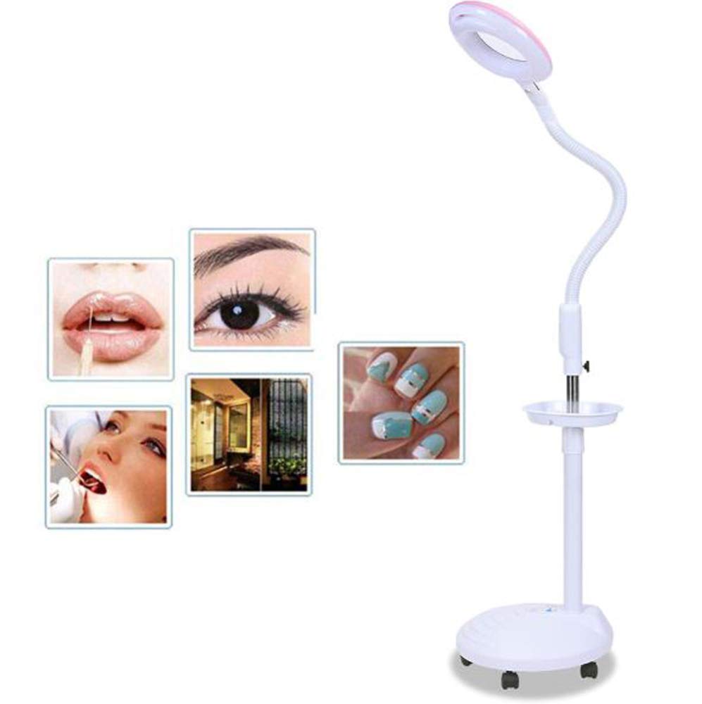 TBLOTYD Foldable 20X Magnifying Glass Light, Height Adjustable Gooseneck Floor Standing Lighting Lamp, Wheel Rolling Base Magnifier Lamp for Reading Skin Care Beauty Sa?White