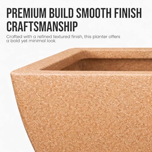 Image of Go Hooked Recta Curve 36 Inch Rectangle Planter Pot | Big Size Polymer Gamla for Plants | Heavy-Duty UV Resistant Outdoor & Indoor Flower Pot for Balcony, Terrace & Garden (Brown)