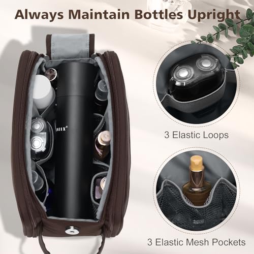 Image of Wedama Toiletry Bag for Men, Medium Hanging Travel Toiletry Bag, Extra Electronic Organizer Bag Waterproof Shaving Bag for Toiletries with PU Handle for Travel Business Trips Swim Camping, Brown