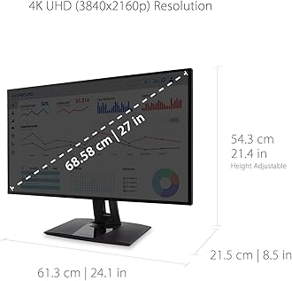 ViewSonic VP2768a-4K 27 Inch 4K UHD IPS Monitor with Advanced Ergonomics, ColorPro 100% sRGB Rec 709, 14-bit 3D LUT, Eye Care, 90W USB C, RJ45, HDR10