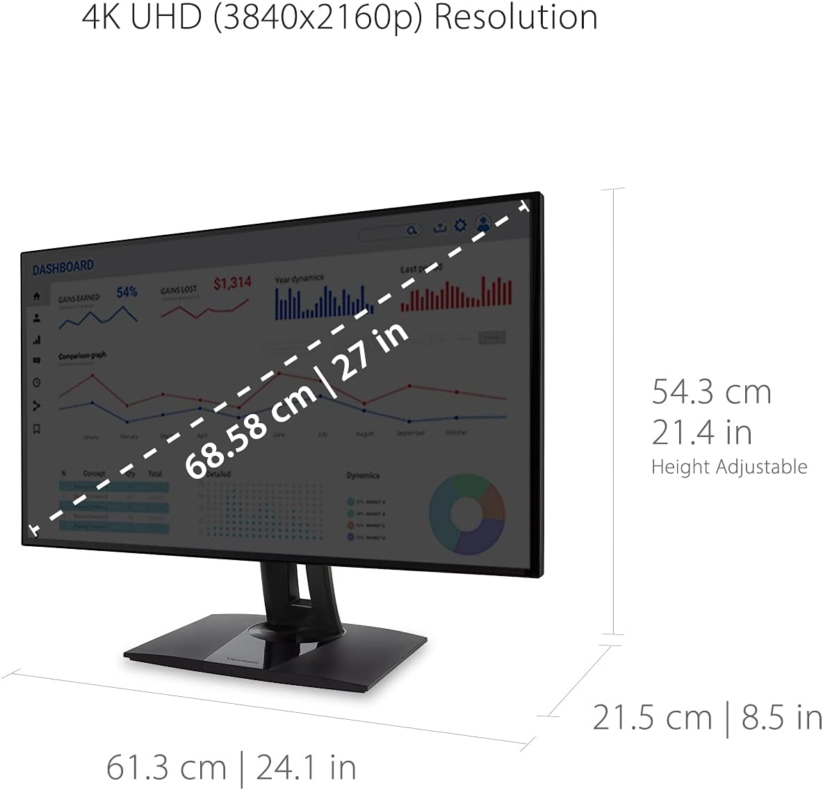 VP2768a 4K 27 Inch Premium IPS 4K Monitor with Advanced Ergonomics, ColorPro 100% sRGB Rec 709, 14 bit 3D LUT, Eye Care, HDMI, USB Type C, DisplayPort for Professional Home and Office, Black