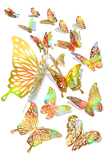 60 Pcs 3D Iridescent Gold Butterfly Wall Decor Stickers
