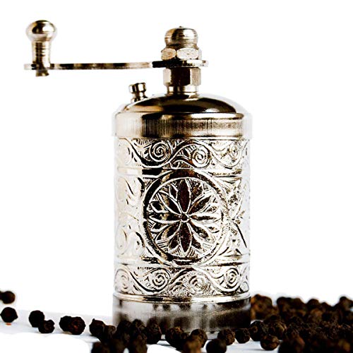 Bazaaranatolia Turkish Grinder, Spice Grinder, Pepper Grinder, Pepper Mill 3.0'' (Silver)