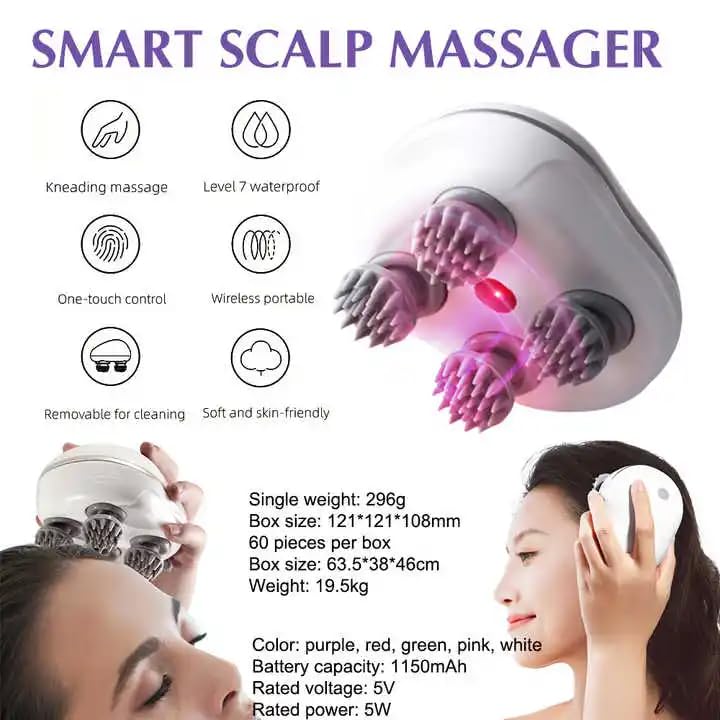 Image of Electric Scalp Head Massager with Rotating Nodes, Handheld Hair Growth Massager, White