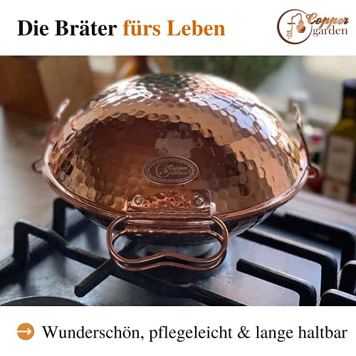 Foto von CopperGarden® Cataplana Bräter aus handverzinntem gehämmerten Kupfer mit ca 30 cm Durchmesser I Portugies. Kupferbräter mit perfekter Wärmeleitfähigkeit I Für Gas/Feuer/Grill & Backofen