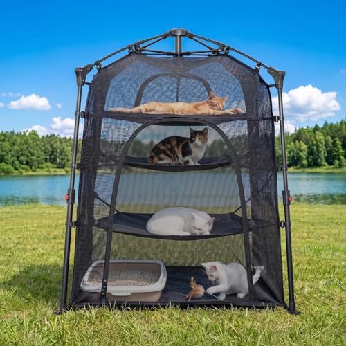 Catio Outdoor Cat Enclosure Pop up Cat Tower Tent Cat Playpen w/Breathable Mesh Portable Catio Kitten Pet Animal Play Pen Indoor Enclosed Kitty Patio Balcony Camping(Square,XL) by EighteenTek - Used condition - US$111.13