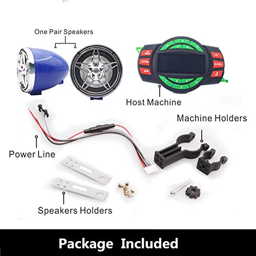Image of UTV ATV Bluetooth Amplifier Sound System Hand-Free Speakers FM USB Audio System Stereo 3 Inch Speakers 12V Motorcycle Waterproof Audio FM Radio Stereo Speaker (Chrome&Blue Star Speaker)