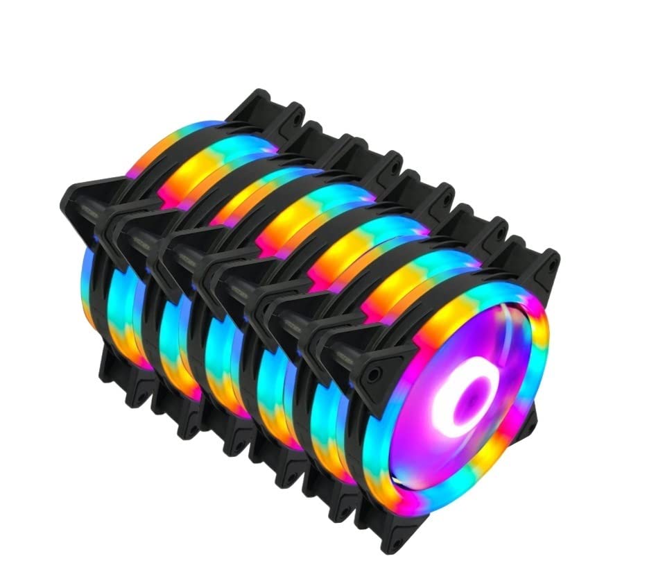Ventola della custodia RGB 120mm 3pin molex cuscinetto fluido colorato PC LED Ventole di raffreddamento del computer radiatore ventilador 12v (Blade Color : 6Pcs RGB-2 Ring Lamp)