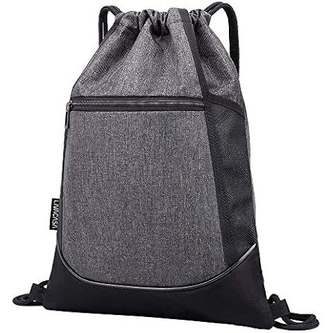 LIVACASA Drawstring Gym Bag Sports Sack with Zipper Pockets Drawstring Bags Water-Repellency Light for Men Women Grey Cover