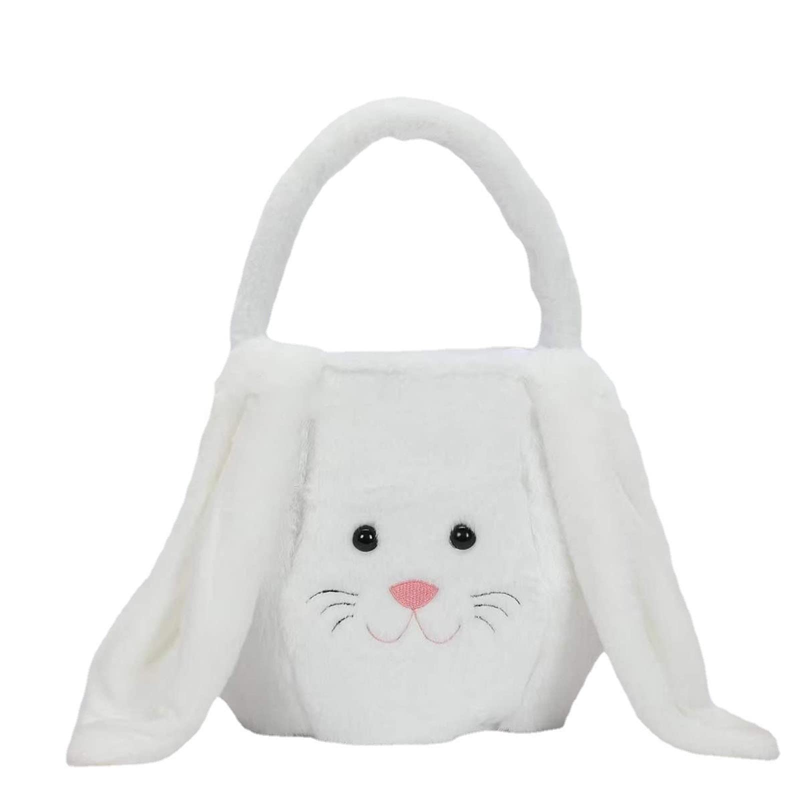 2026 Easter Basket, Easter Bag Basket, Plush Rabbit Gift Bag, Easter Gift Basket, Rabbit Bucket with Long Plush Ear for Decorations, Candy Gift Bags (White, One Size)
