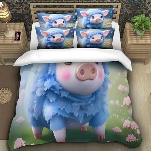 Housse de couette cochon ultra douce 3 pièces contre les allergies