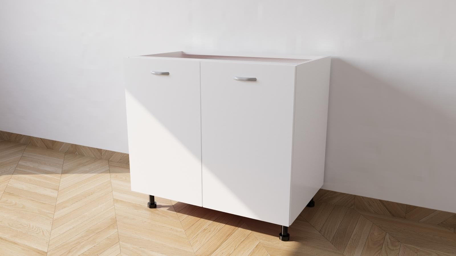 Base para fregadero de apoyo con 2 puertas. Longitud 90 cm, profundidad 55 cm, altura 72 sin patas, altura de las patas 10 cm (blanco), lavello90ante
