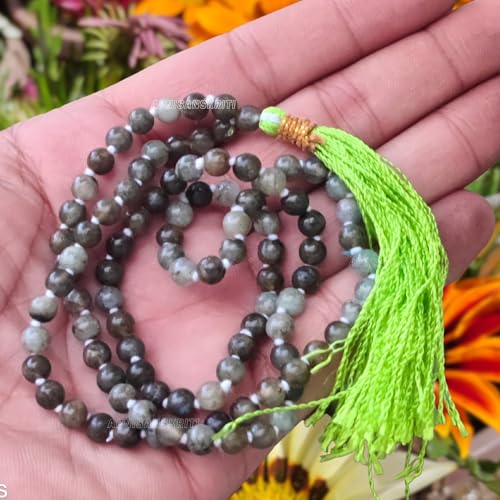 Image of Apnisanskriti Premium Labradorite Stone Mala Grey & Play of Colours for Men and Women (6mm, AAA Quality, Lab Certified, 108+1) - Natural Stone Beads Mala - Pack of 1