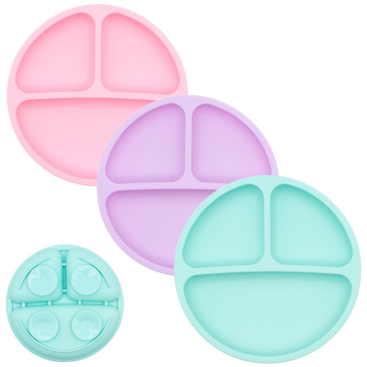 WeeSprout Suction Plates for Babies &amp; Toddlers - 100% Silicone, Dinnerware Stays Put, Divided Design for Picky Eaters, Microwave &amp; Dishwasher Friendly, 3 Pack