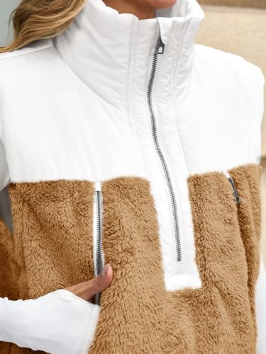 Tankaneo Womens Cropped Vests Outerwear Color Block Half Zipper Fleece Sherpa Sleeveless Winter Coats Jackets with Pockets3