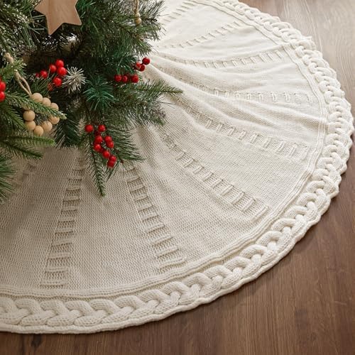 48 Inch Christmas Tree Skirt: Braided Cable Knit Tree Skirt for 7...