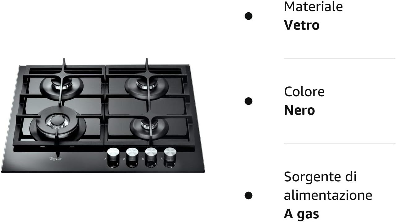 Whirlpool AKT 6455/NB piano cottura Nero Incasso Gas Whirlpool AKT 6455/NB piano cottura Nero Incasso Gas